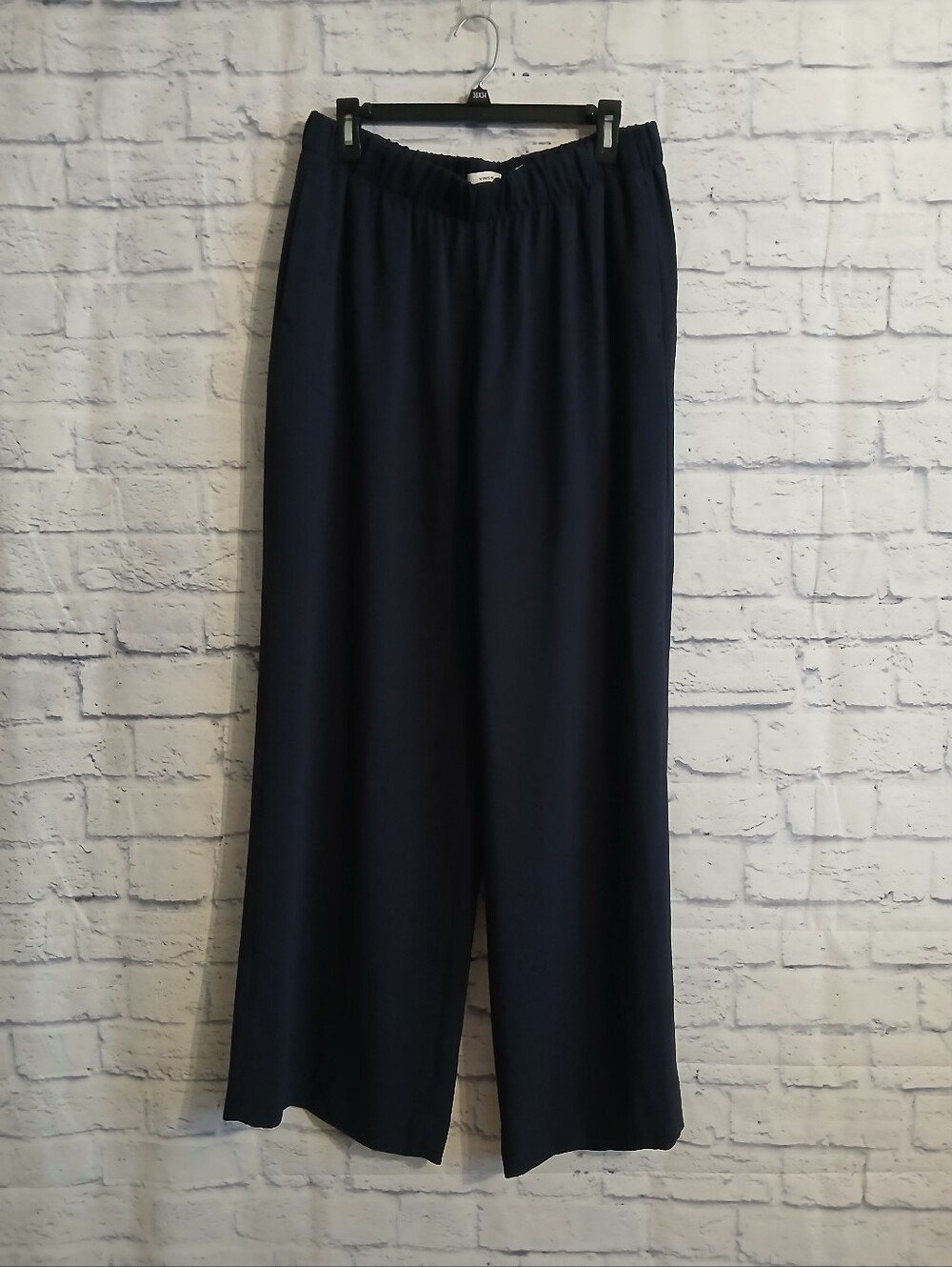 Vince Tapered Pull On Navy Blue Trouser Pant Size L Crepe High Waist